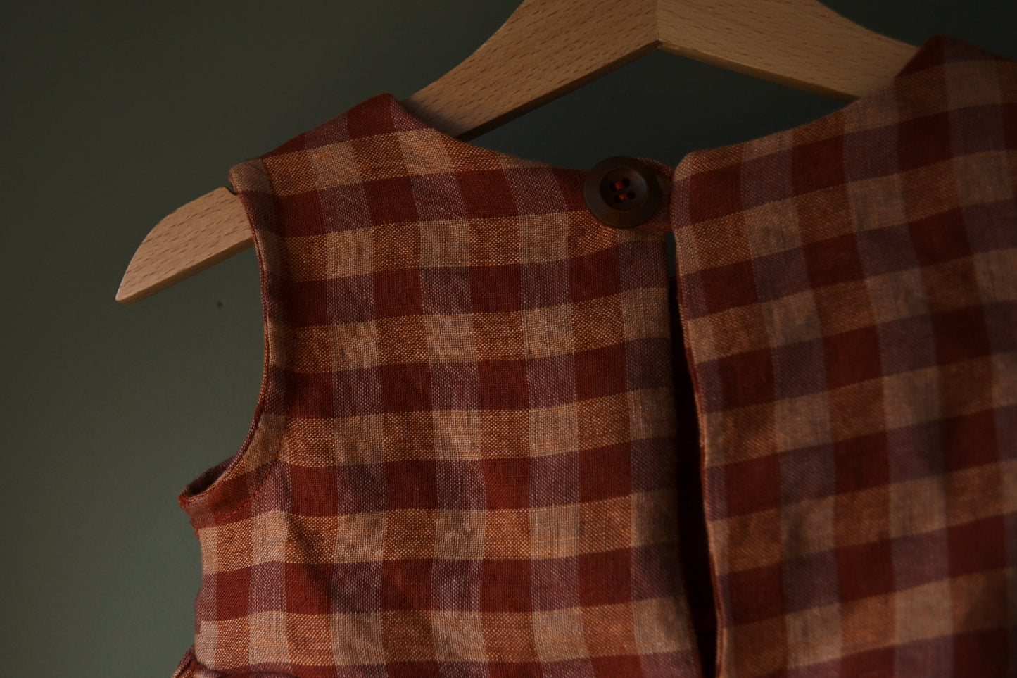 Autumn gingham linen long romper