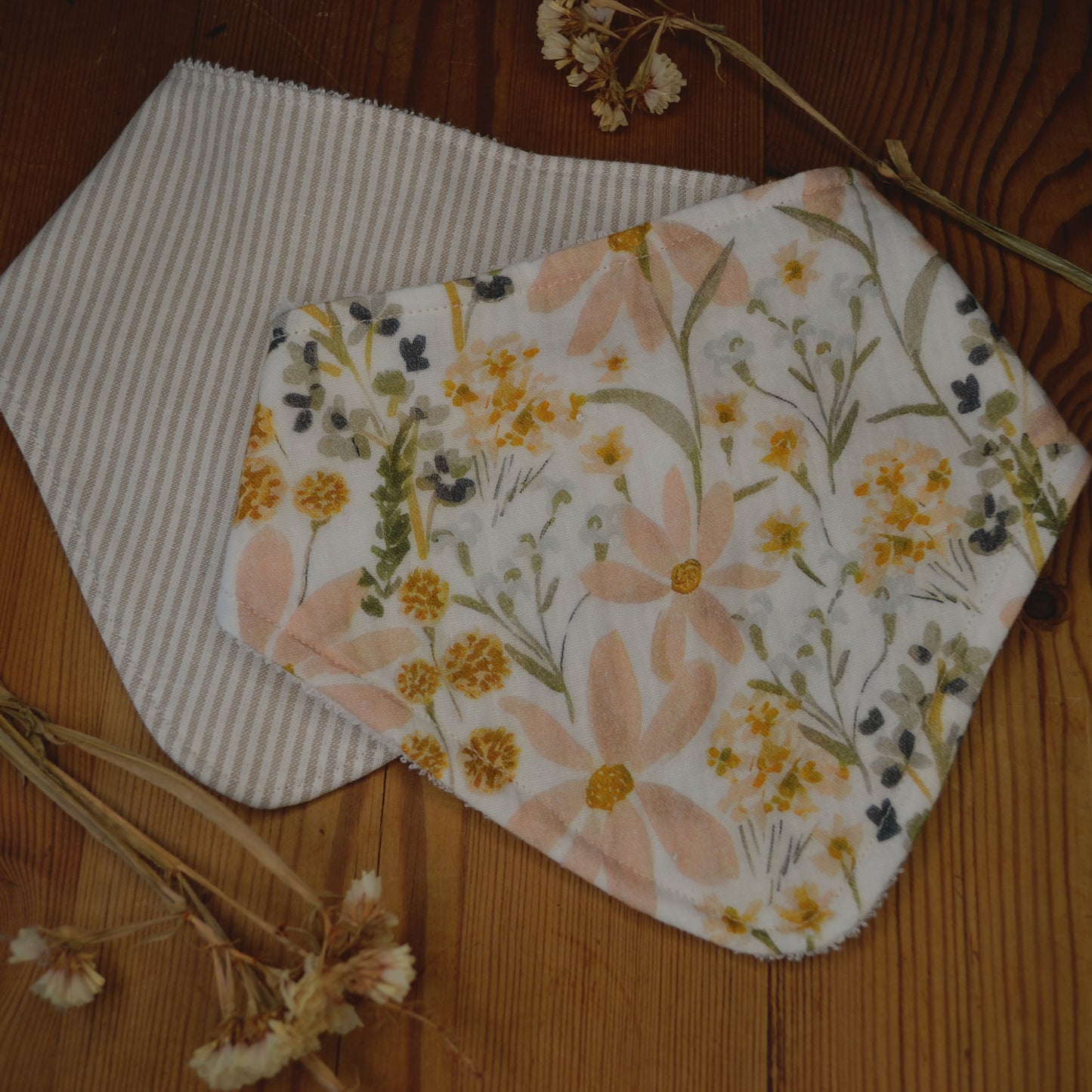Beige Pinstripe bandana bib