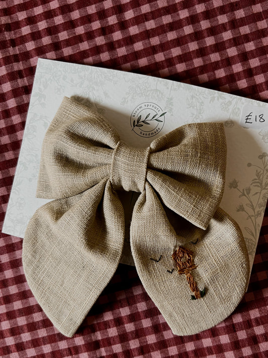 Hand Embroidered linen bow