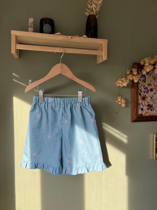 Bow cotton frill shorts