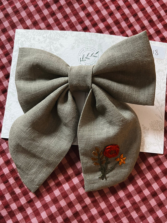 Hand Embroidered linen bow