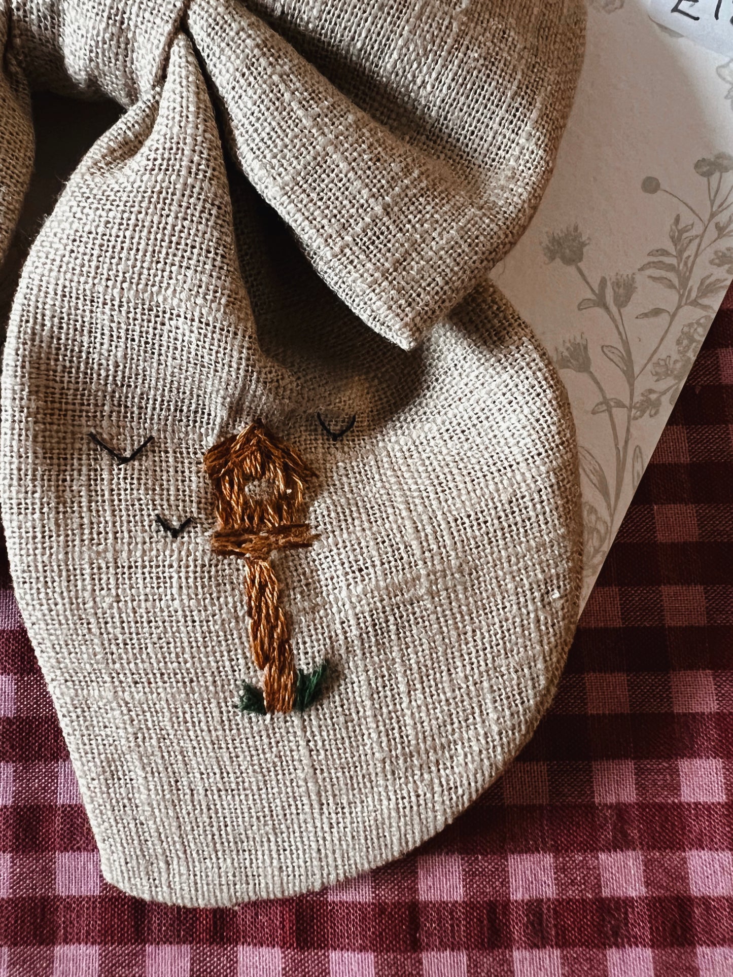 Hand Embroidered linen bow