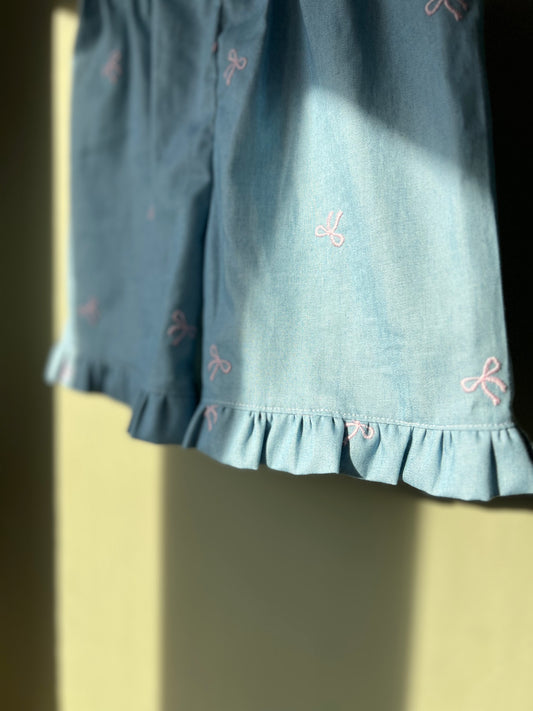 Bow cotton frill shorts