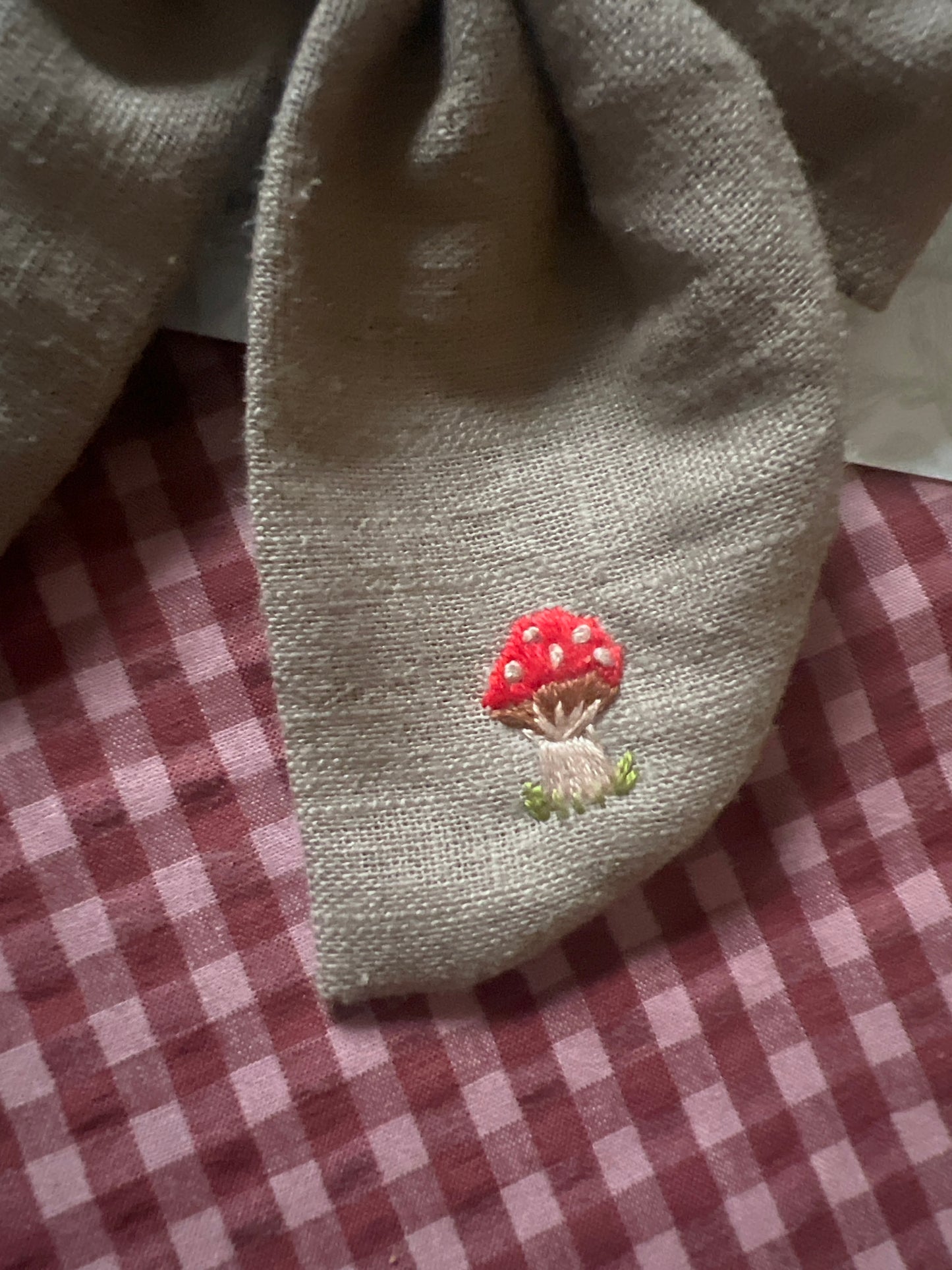 Hand Embroidered linen bow