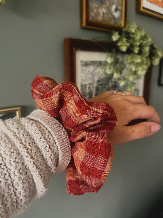 Luxury Gingham Linen scrunchie