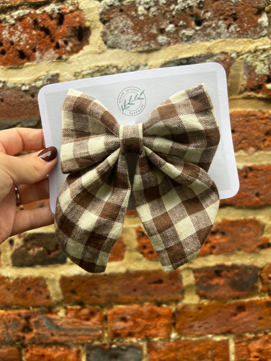 Luxury linen gingham hair bow