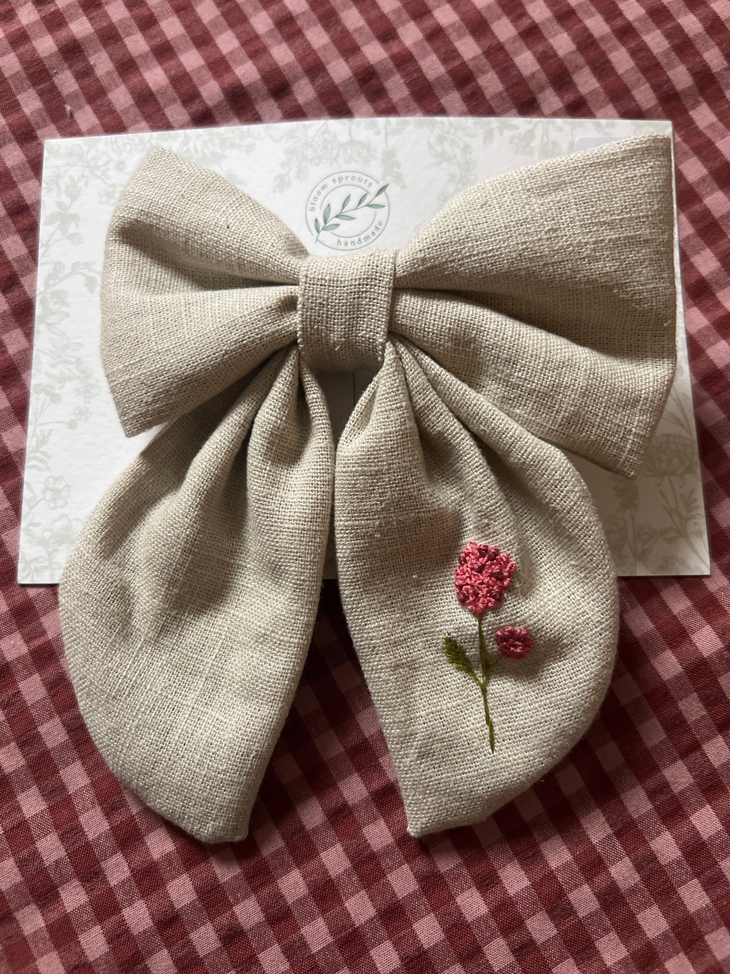Hand Embroidered linen bow