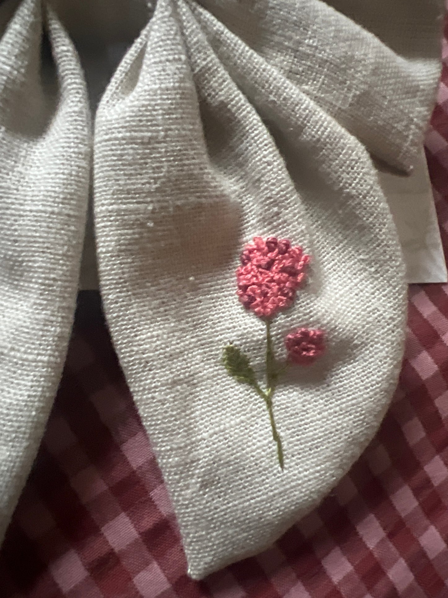 Hand Embroidered linen bow