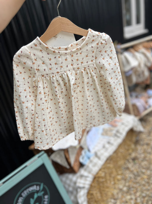 The Honeysuckle Top | baby and children’s top with mushroom print