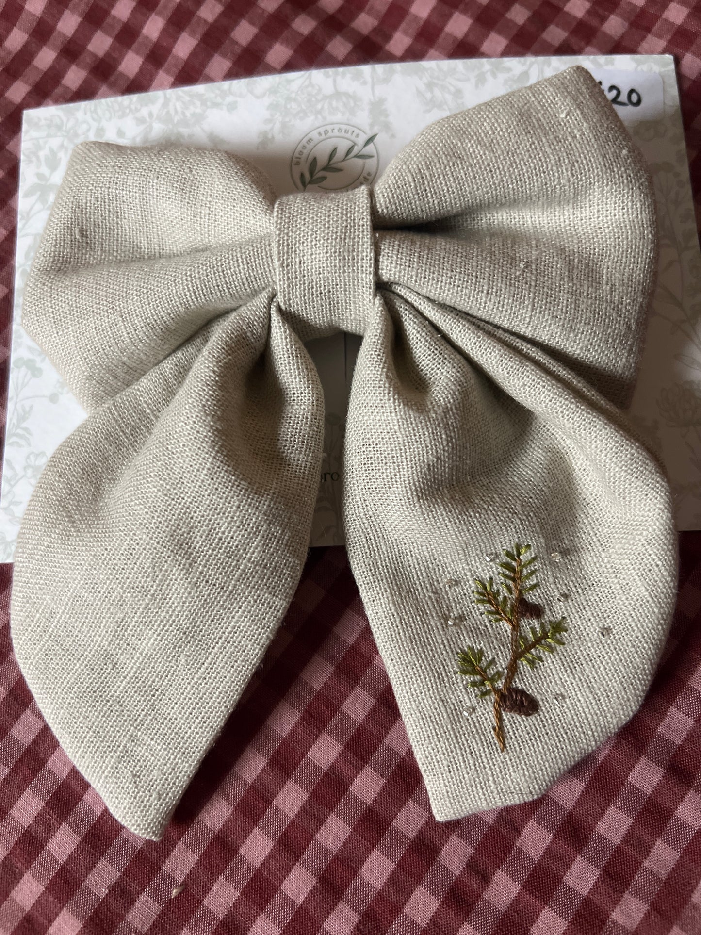 Hand Embroidered linen bow