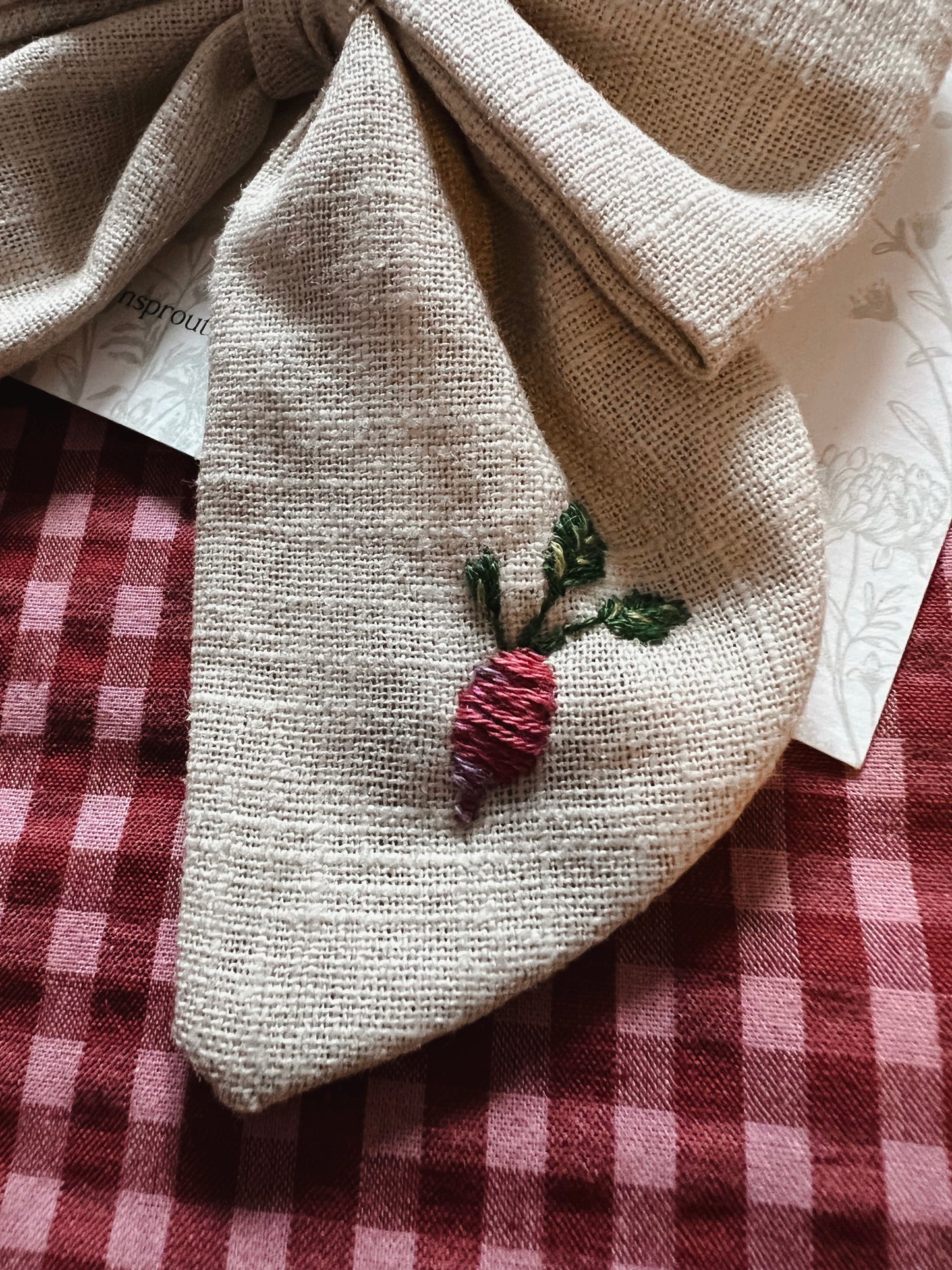 Hand Embroidered linen bow